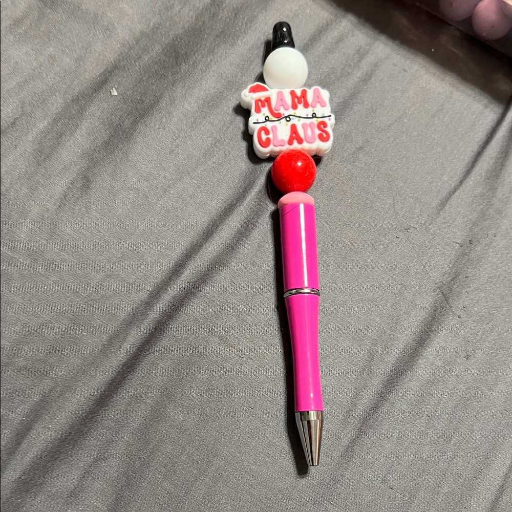 Pink Mama Claus Pen- focal Beadable handmade pen
